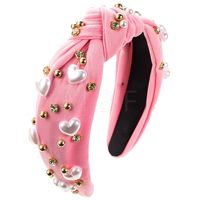 Valentine's Day Heart Plastic Pearl & Rhinestone Hair Bands PW-WG20513-08-1