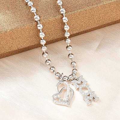 Mother's Day Brass Micro Pave Clear Cubic Zirconia Mom Heart Pendant Necklaces for Women NJEW-A071-06B-P-1