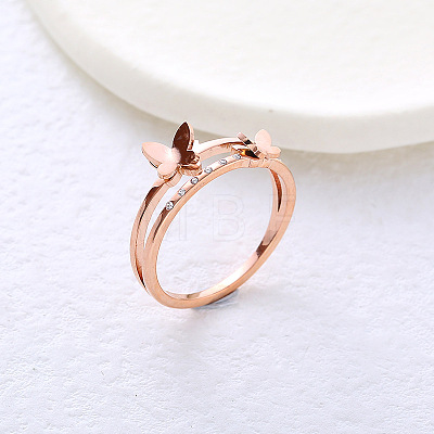 304 Stainless Steel with Rhinestone Finger Rings for Women VL8441-6-1