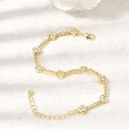 Heart Brass Micro Pave Cubic Zirconia Link Chain Bracelets for Women BJEW-A164-01G-01-1