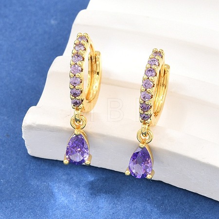Brass Micro Pave Cubic Zirconia Hoop Dangle Earrings KK-Z166-13G-01-1