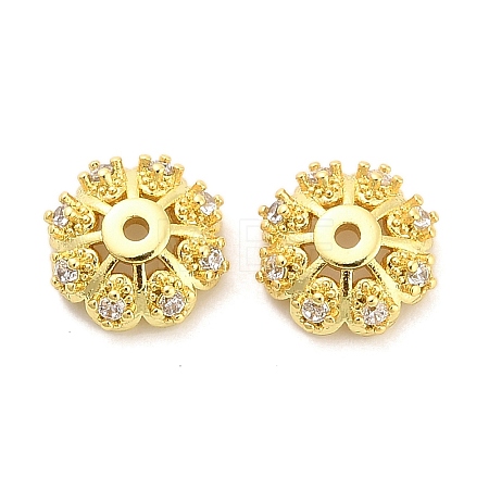 Flower Brass Micro Pave Clear Cubic Zirconia Bead Caps KK-H527-36G-1