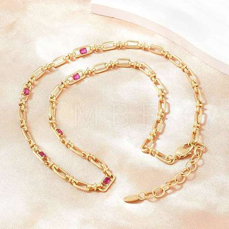 5MM Brass Pave Cubic Zirconia Oval Link Chain Necklaces NJEW-D324-01G-02-1