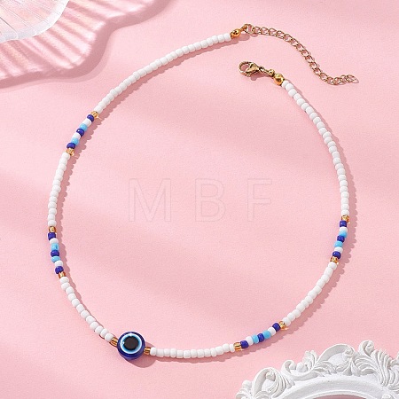 Resin Evil Eye & Glass Seed Beaded Necklaces for Women NJEW-MZ00152-02-1