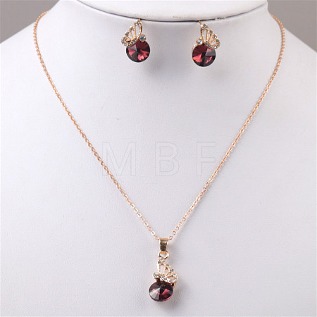 Butterfly & Flat Round Alloy Rhinestone Pendant Necklaces & Stud Earrings FS-WG892EC-05-1