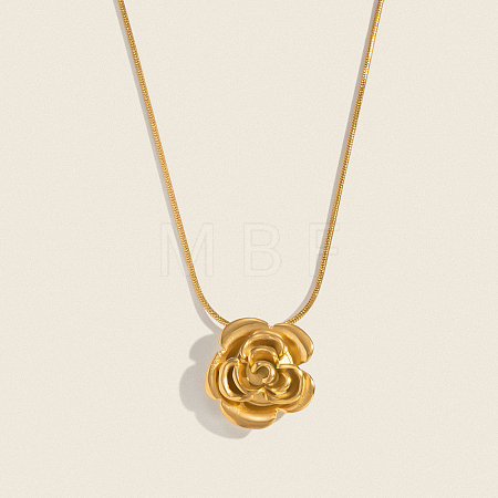 Minimalist 304 Stainless Steel Rose Flower Pendant Round Snake Chain Necklaces for Women KV0581-1