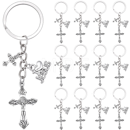 20Pcs Alloy Cross with Holy Pendant Keychains KEYC-SC00055-1