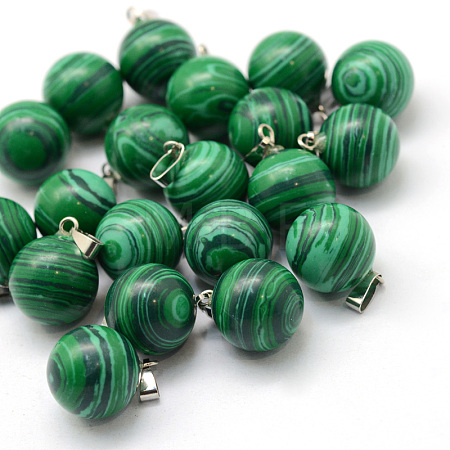 Round Dyed Synthetic Malachite Pendants G-Q434-09-1