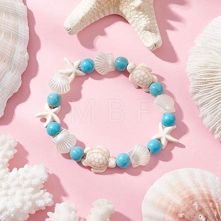 Synthetic Turquoise Beaded Stretch Bracelets BJEW-JB11861-1