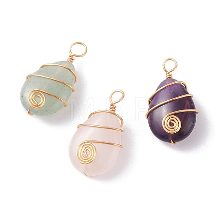 3Pcs 3 Styles Natural Mixed Gemstone Pendants PALLOY-JF01153-1