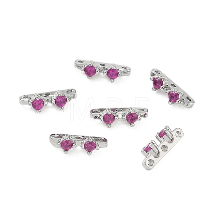Brass Pave Magenta Cubic Zirconia 3-Hole Spacer Bars KK-C172-05P-1