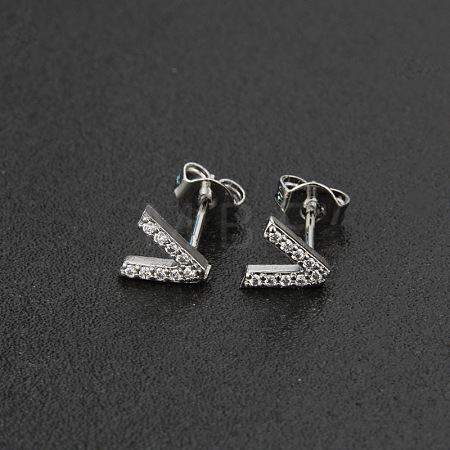 Brass Micro Pave Clear Cubic Zirconia Stud Earrings FS-WGC2F12-22-1