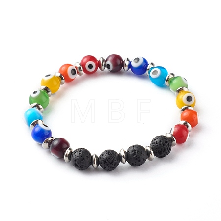 Handmade Evil Eye Lampwork Beaded Stretch Bracelets BJEW-JB06467-1
