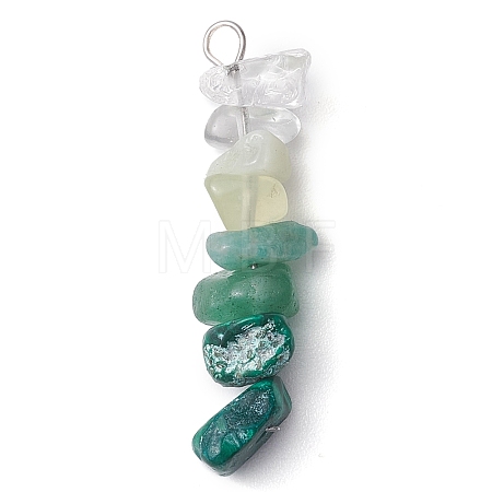 Gradient Color Natural Quartz Crystal & Natural Green Aventurine & Natural Prehnite & Natural Malachite Chip Beaded Pendants PALLOY-JF02790-05-1