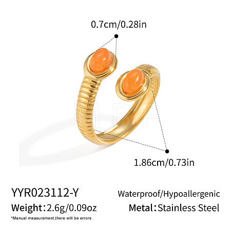 304 Stainless Steel Gemstone Cuff Open Rings for Women LG8065-3-1