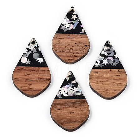 Opaque Resin & Walnut Wood Pendants RESI-N039-60C-1