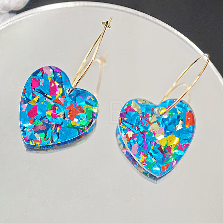 Glitter Heart Acrylic & Titanium Alloy Hoop Earrings for Women FS-WG2AED5-01-1