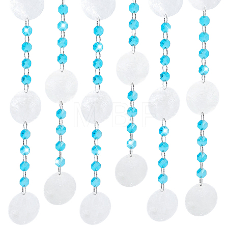 Disc Natural Capiz Shell with Faceted Octagon Glass Beaded Connector Charms AJEW-WH0481-614-1
