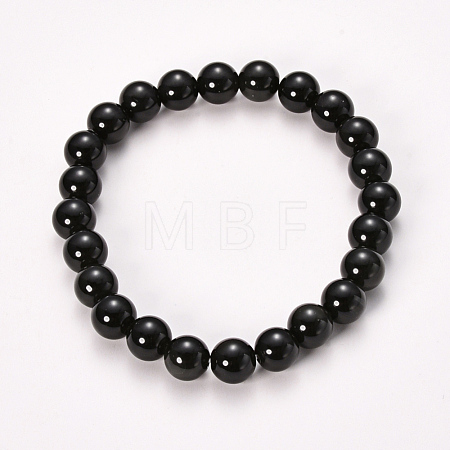 Natural Obsidian Beaded Stretch Bracelets BJEW-Q692-12-12mm-1