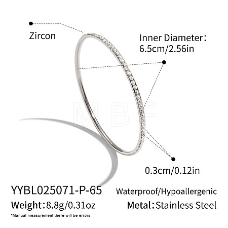 304 Stainless Steel Rhinestone Plain Bangles for Women AF6999-4-1