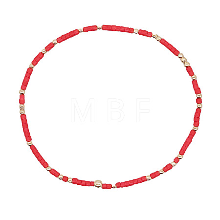 Minimalist Glass Seed Beads & Brass Beads Stretch Bracelets for Women BC0195-1-1