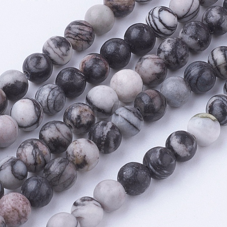 Natural Netstone Round Beads Strands G-G735-90-4mm-1