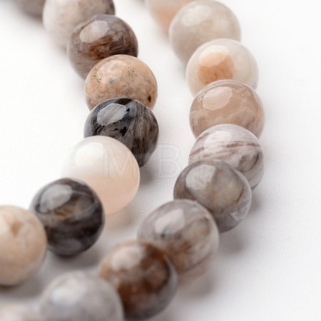 Round Natural Bamboo Leaf Agate Bead Strands G-J346-33-6mm-1