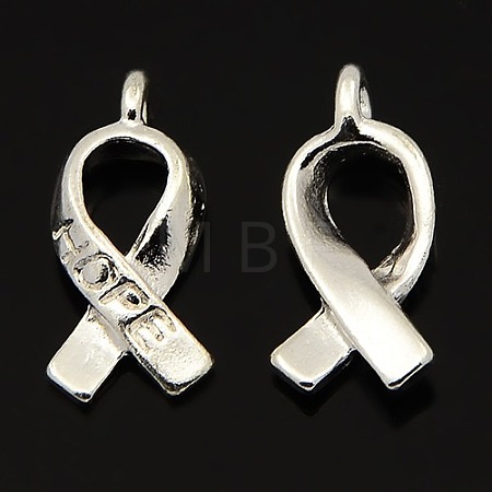 Breast Cancer Awareness Ribbon Carved Word Hope Tibetan Style Alloy Message Pendants LS-TIBEP-S278-S-FF-1