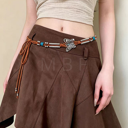 Boho Alloy Butterfly Polyester Tie Chain Belts with Resin Beads for Women FS-WG64D91-01-1