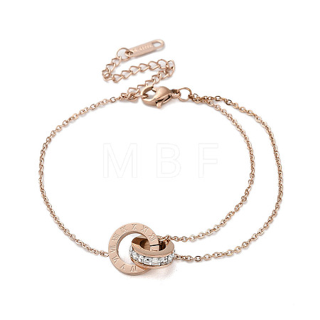 Roman Numerals Stainless Steel Link Bracelets BJEW-L689-01RG-1