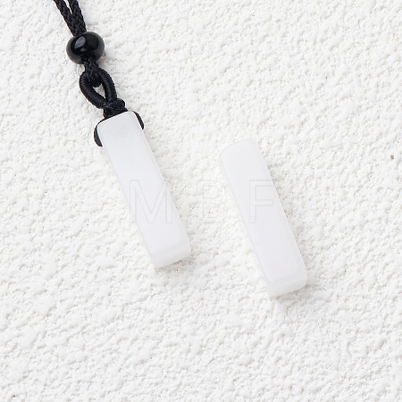 Natural White Jade Cuboid Pendant Black Cotton Cord Necklaces FS-WG3353C-08-1