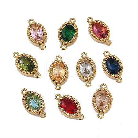 Ion Plating(IP) 304 Stainless Steel Cubic Zirconia Oval Links Connector Charms X-STAS-K256-22G-1