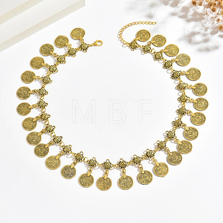 Vintage Alloy & Iron Embossed Coin Tassel Necklaces for Women WG1C655-01-1