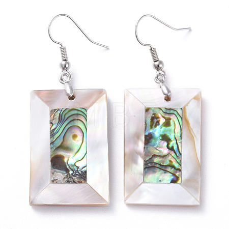 White Shell & Abalone Shell/Paua Shell Dangle Earrings EJEW-K081-03A-1