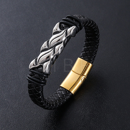 Punk Braided PU Leather Cord Bracelets FU5369-2-1