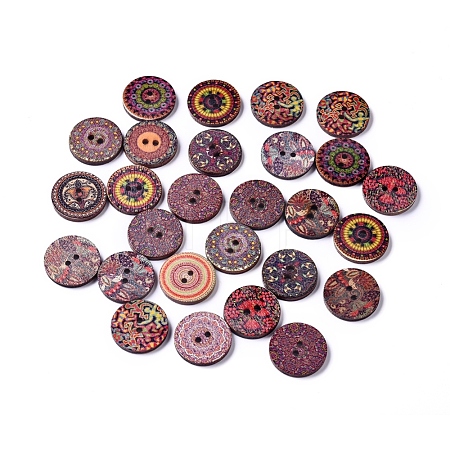 Printed Poplar Wood Buttons WOOD-D021-01B-1