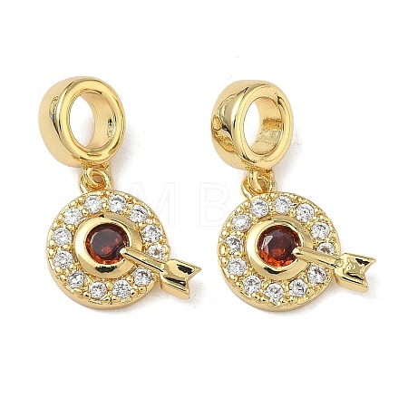 Brass Micro Pave Organge Red and Clear Cubic Zirconia Arrow with Target Shape European Dangle Charms KK-L257-25G-1