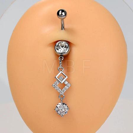 304 Stainless Steel Pave Clear Cubic Zirconia Curved Barbell Dangle Belly Rings FS-WG828D7-02-1