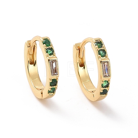 Green Cubic Zirconia Rectangle Hoop Earrings EJEW-P206-10G-1