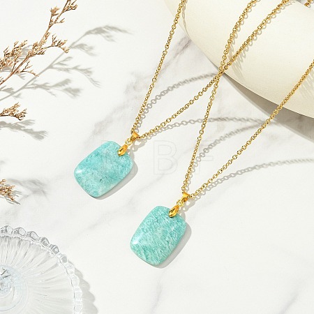 Natural Amazonite Rectangle Pendant 304 Stainless Steel Cable Chain Necklaces NJEW-JN06210-03-1