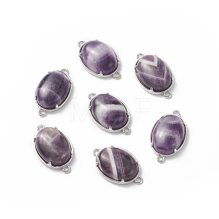 Brass Natural Amethyst Links Connectors X-G-E398-03D-1