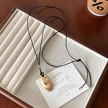 Adjustable Alloy Horse Eye Pendant Black Waxed Cord Long Necklaces for Women FS-WG001E9-02-1