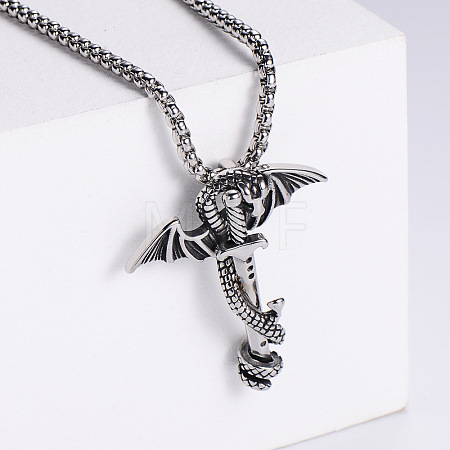 Retro Rock Punk Men's Dragon Sword 304 Stainless Steel Pendant Necklaces EG4389-1-1