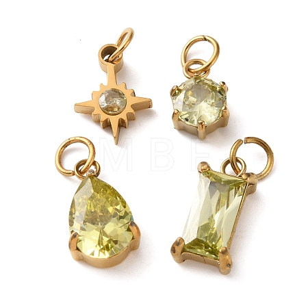 4Pcs 4 Styles 304 Stainless Steel & Glass Pendants GL-CBAC8BB-01G-11-1