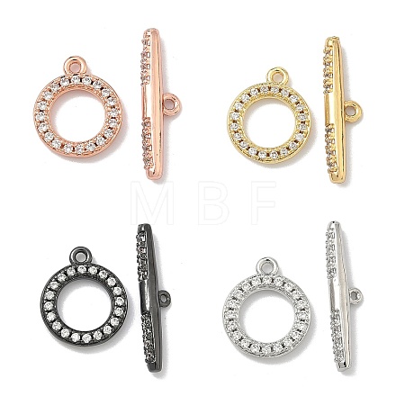 Brass Micro Pave Clear Cubic Zirconia Toggle Clasps KK-G548-26-1