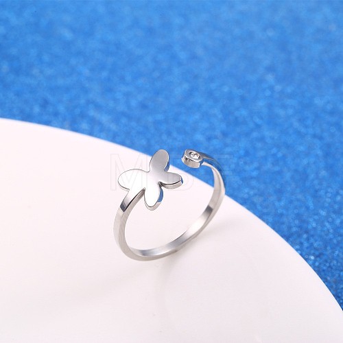 Stylish Adjustable Stainless Steel Butterfly Cuff Rings for Women CD3807-11-1