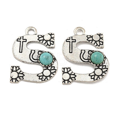 Synthetic Turquoise & Alloy Pendants PALLOY-H146-01AS-S-1
