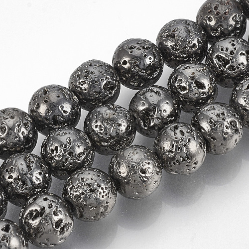 Electroplated Natural Lava Rock Beads Strands G-T061-55D-4mm-1