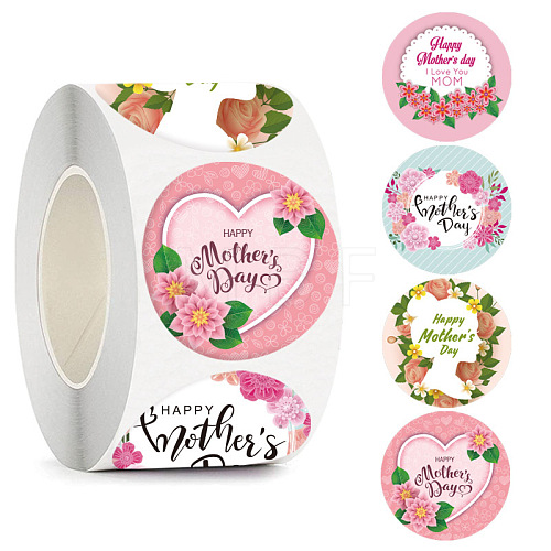 Round Dot Mother's Day Paper Self Adhesive Festive Stickers Rolls X-PW-WG84495-01-1