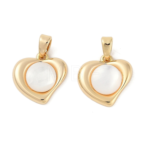 Brass Pave Natural White Shell Heart Charms KK-U043-27G-1